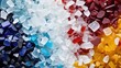 Crushed plastic granules. Polymer recycle industry. PVC production, colorful thermoplastic