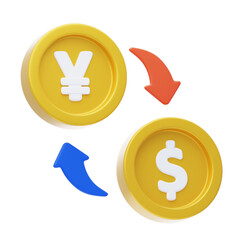 Poster - Efficient Financial Transactions 3D Dollar and Yen Exchange. Navigating Foreign Exchange: 3D Dollar and Yen. 3d illustration, 3d element, 3d rendering. 