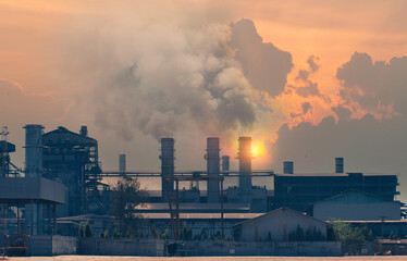 Landscape of industry. pollution of the atmosphere from pipe factory smoke.