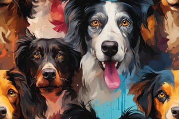 Wall Mural - seamless pattern with multicolored dog faces on bright modern background for decoration