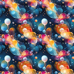 Wall Mural - seamless pattern with multicolored colored colorful soap bubbles on dark background