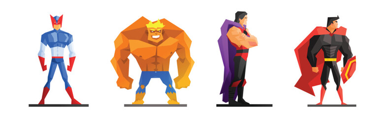 Sticker - Comic Superhero Character Dressed in Costume Vector Set