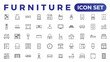 © artnazu - Furniture and home interior elements - thin line web icon set. Outline icons of kitchen, living room, bedroom and office collection