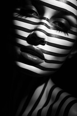 Sticker - Woman with striped face and black and white makeup.