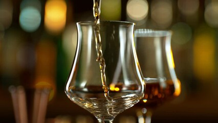 Fototapete - Super slow motion of pouring rum into glass. Filmed on high speed cinema camera, 1000 fps.