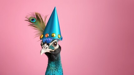 Wall Mural - imaginative animal idea. peacock bird isolated on a solid pastel backdrop with copy text space weari