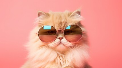Wall Mural - imaginative animal idea. persian cat kitten kitty wearing sunglasses, isolated on a background of pl