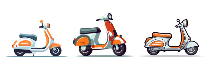 Wall Mural - Set scooter icon logo flat style on white background. Vector illustration