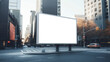 Empty billboard on a city street corner at sunset. Urban advertising and communication. Generative AI