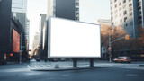 Fototapeta  - Empty billboard on a city street corner at sunset. Urban advertising and communication. Generative AI