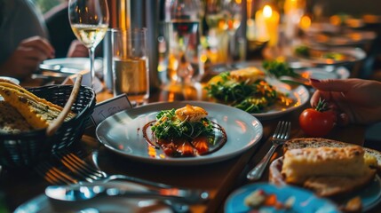 Poster - A close-up view of a plate of food on a table. Perfect for food blogs, restaurant menus, and cooking websites
