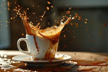 Poster - A cup of coffee with a splash of liquid. Perfect for coffee lovers and beverage enthusiasts