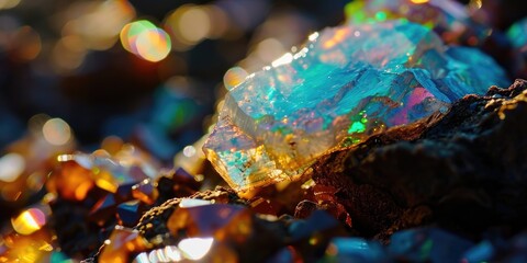 Poster - A detailed view of a rock covered in numerous sparkling crystals. Perfect for adding a touch of elegance and natural beauty to any project