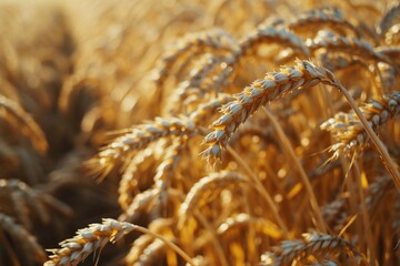 Poster - A close-up view of a bunch of wheat in a field. Can be used to depict agriculture, farming, or nature