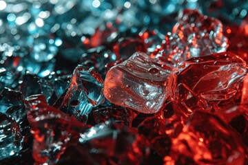 Poster - A close-up view of a pile of ice cubes. This image can be used to depict concepts such as refreshment, coldness, or summer drinks