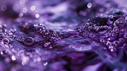 Poster - Water bubbles captured in a close-up shot on a vibrant purple surface. Versatile image suitable for various creative projects