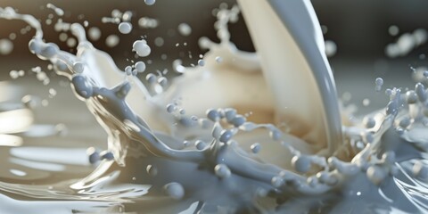 Poster - A photograph capturing a splash of milk on a white surface. Perfect for use in food and beverage advertisements or articles