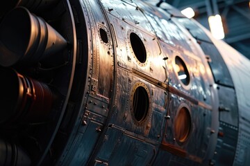 Poster - Close up view of a large metal object inside a building. Versatile image suitable for various industrial or architectural concepts