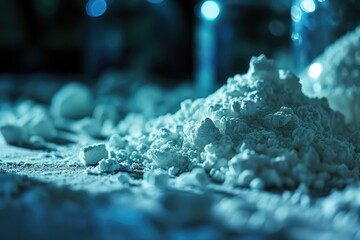 Poster - A pile of snow sitting on top of a table. Suitable for winter or Christmas-themed designs