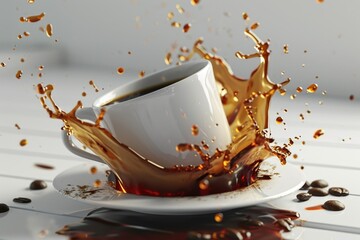Aufkleber - A close-up image of a coffee cup with liquid splashing out. Perfect for coffee shop advertisements and beverage-related designs