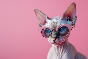 Aufkleber - A cute sphy cat wearing pink sunglasses on a pink background. Perfect for adding a touch of fun and style to your designs
