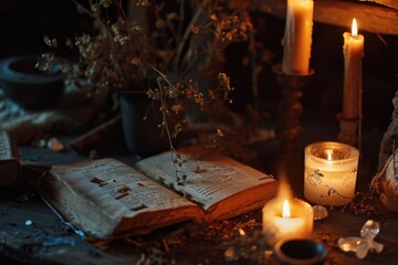 Aufkleber - An open book sitting on top of a wooden table. Perfect for educational or literary themes