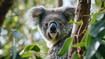 Aufkleber - Close-up view of a koala perched in a tree. Perfect for nature enthusiasts or animal lovers.