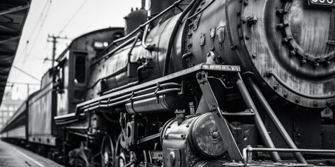 Poster - A classic black and white photo of a train. Perfect for vintage or transportation-themed designs