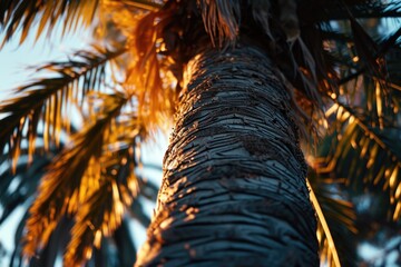 Aufkleber - A palm tree illuminated by the sun. Perfect for tropical-themed designs or to add a touch of nature to any project