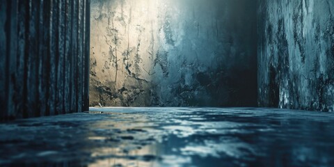Poster - A dark room with a door shining with light. This image can be used to depict mystery or opportunity