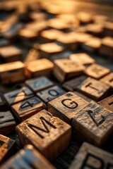 Poster - A close up view of a collection of wooden letters. This versatile image can be used in various contexts