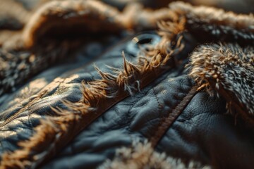 Aufkleber - A close up view of a jacket with fur. This versatile image can be used to showcase fashion trends or add texture and warmth to design projects