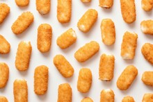 Pattern With Breaded Fried Mozzarella Cheese Sticks On The White Background