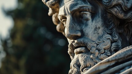 Poster - A close-up view of a statue depicting a man with a beard. This image can be used for various purposes