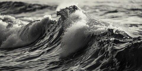 Aufkleber - A captivating black and white photograph capturing the power and beauty of a wave in the ocean. Perfect for adding a touch of elegance and drama to any project