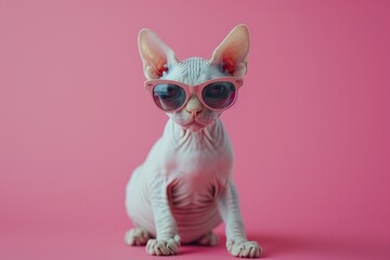 Aufkleber - A cat wearing sunglasses is pictured on a vibrant pink background. This image can be used to add a touch of humor and playfulness to various projects