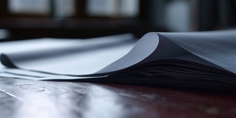 Aufkleber - A stack of paper sitting on top of a wooden table. Perfect for office and business-related designs