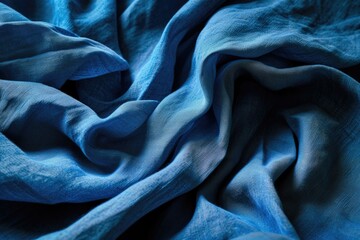 Poster - A detailed close up view of a blue linen fabric. Ideal for fashion design projects or textile backgrounds