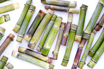 Sticker - Fresh sugar cane on white background.