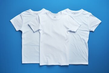 Wall Mural - Three white short-sleeved T-shirts on a blue background