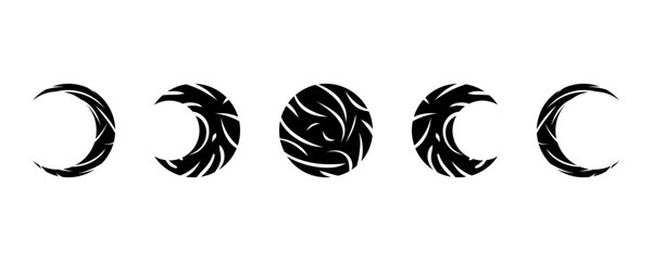 Wall Mural - Black moon different phases or lunar phase waxing and waning flat vector icon design