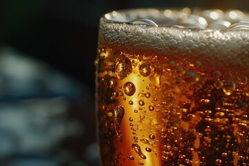 Poster - A detailed close-up of a glass of beer. Ideal for advertising campaigns or pub-related designs