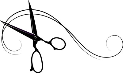 Wall Mural - Hair stylist scissors and curly curl of hair. Design for a beauty salon and hairdresser