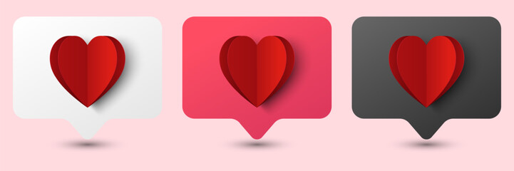 Aufkleber - Red heart icon paper cut design on message box isolated on white background. Vector illustration. Design for decorations card, web, banners.