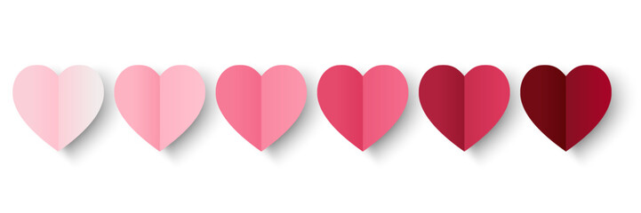 Aufkleber - Set of pink, red gradient papercut hearts isolated on white background. Vector illustration. Design for decorations Valentine's Day card, web, banner.
