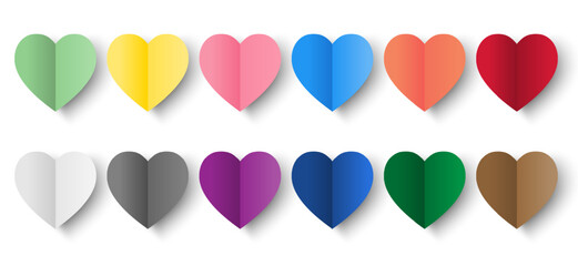 Aufkleber - Set of colorful gradient papercut hearts isolated on white background. Vector illustration. Design for decorations Valentine's Day card, web, banner.