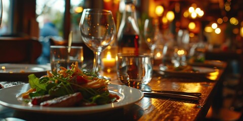 Canvas Print - A plate of food sitting on top of a wooden table. Perfect for food blogs, restaurant menus, and recipe websites