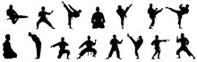 Silhouette Of Martial Art. Kungfu, Karate, Taekwondo