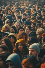 Wall Mural - A picture depicting a large group of people standing together in a crowd. This image can be used to represent community, unity, social gatherings, events, and more