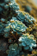 Poster - A close-up view of a bunch of flowers placed on a rock. Perfect for adding a touch of nature and beauty to your designs